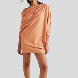 Free People Beach Dress Women's S Orange Modern Mini Ruched Asymmetric Relaxed
